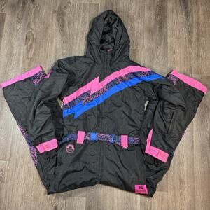 Tipsy Elves Night Run Neon One Piece Snowsuit Men’s Size L Ski Suit Retro 80s